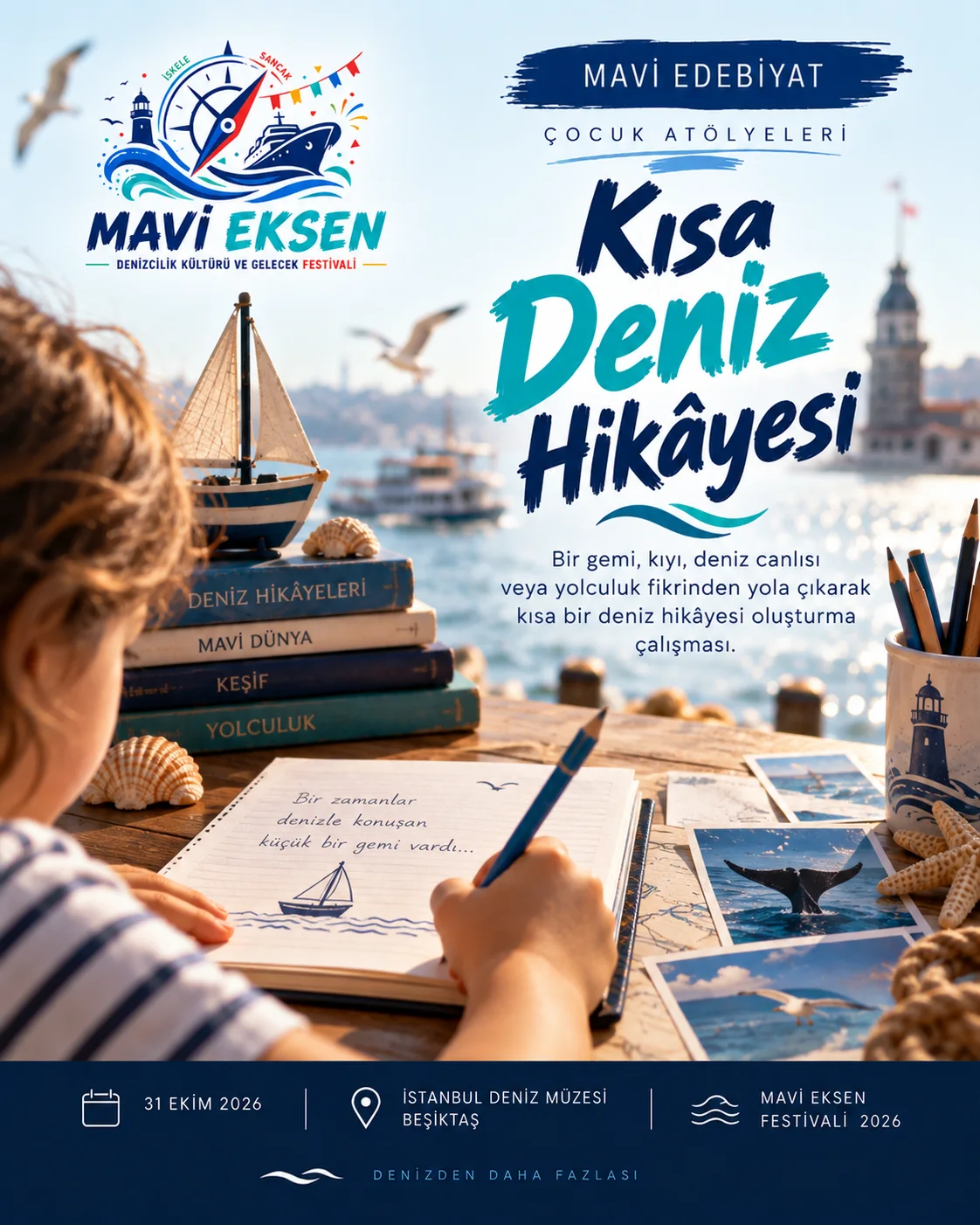 Harita, gemi ve deniz anlatılarını buluşturan temsilî Mavi Edebiyat görseli