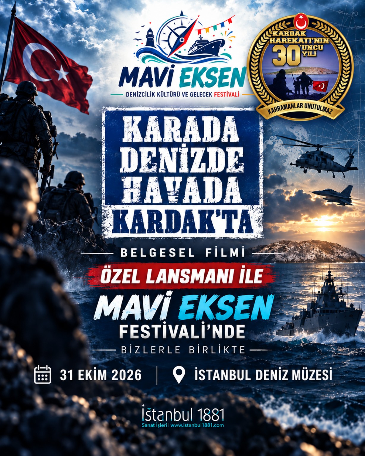 Karada Denizde Havada Kardak’ta belgesel filmi özel lansmanı Mavi Eksen Festivali afişi